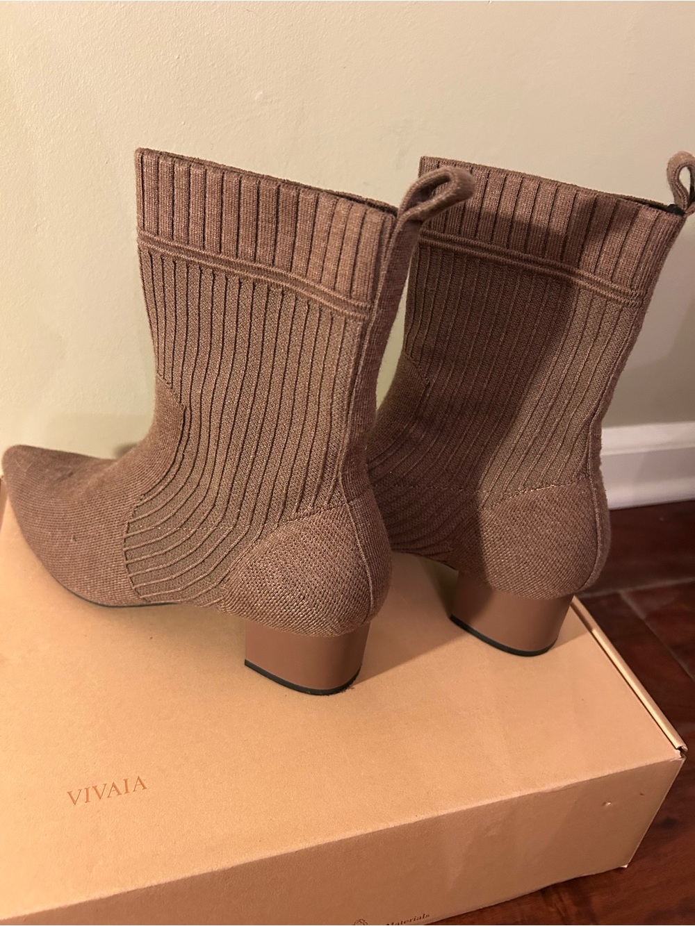 Brown Knit Block Heel Ankle Boots by Vivaia